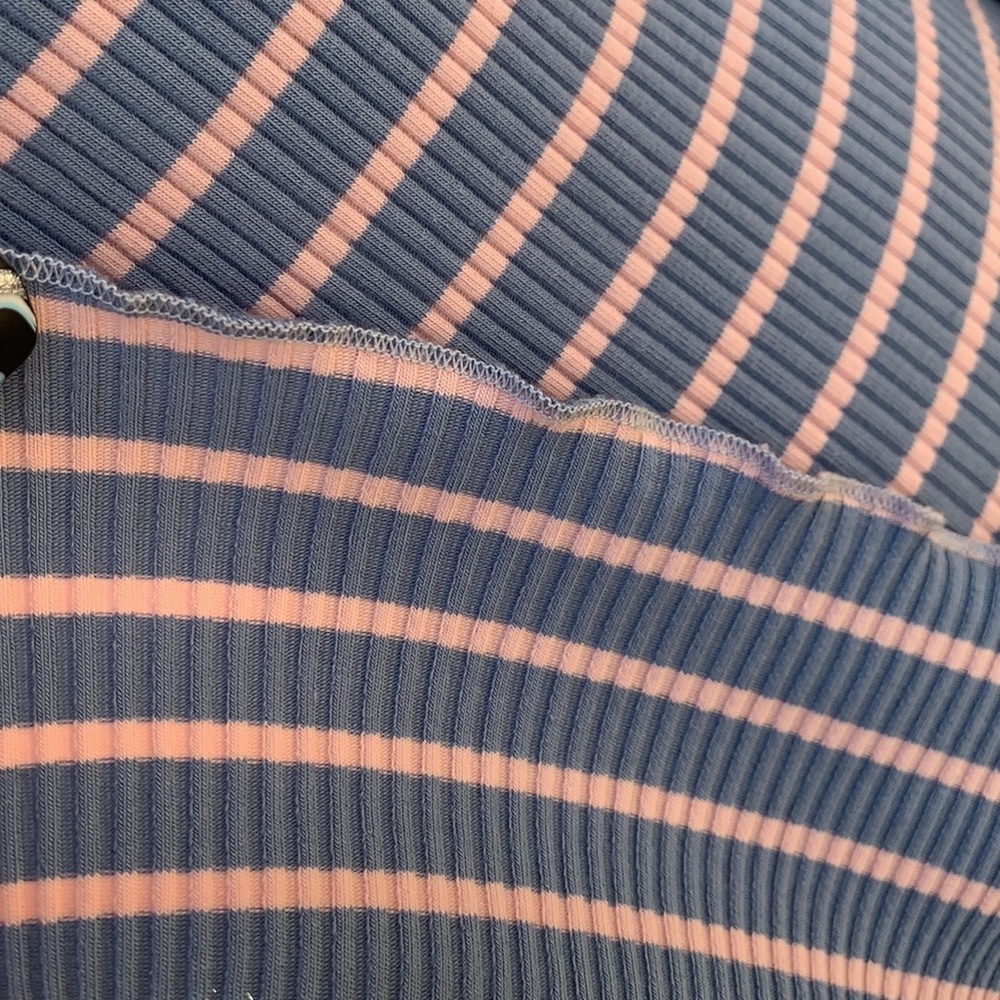 ❌DONATED❌Blue Pink Ribbed Striped V-neck Button Down Lettuce Edging Dress - Picture 10 of 11